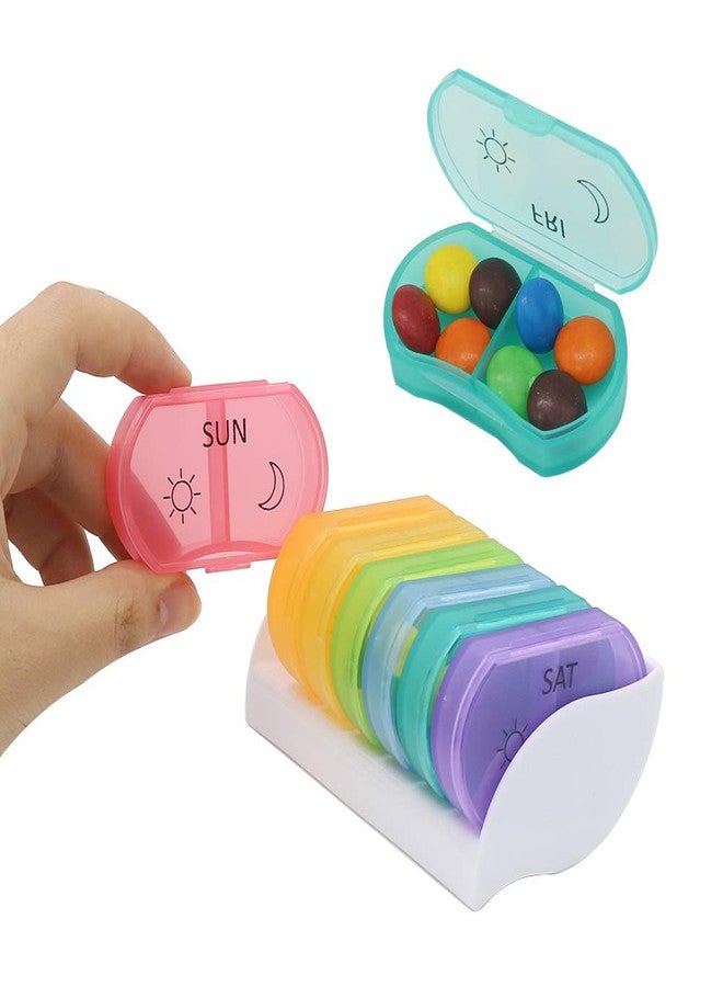 HRX Package Little Daily Pill Box Case AM PM for 7 Day, Small Pocket Purse Pills Holder, Cute Drug Organizer Container 2 Times a Day - Image 1